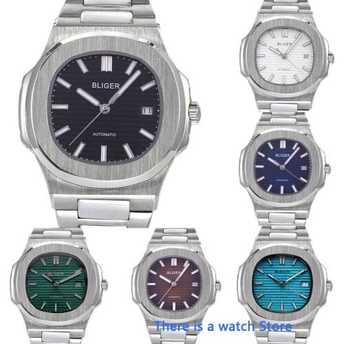 Bliger 40mm High quality Automatic Mechanical Watch Men Square Watch Case Auto Date Sapphire Glass Luminous Wristwatch Men
