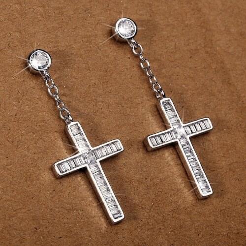 925 Sterling Silver Four Cross Jewelry Shine Diamonds Earrings for Women 2020 Gift Christmas Banquet Wedding Earrings for Women