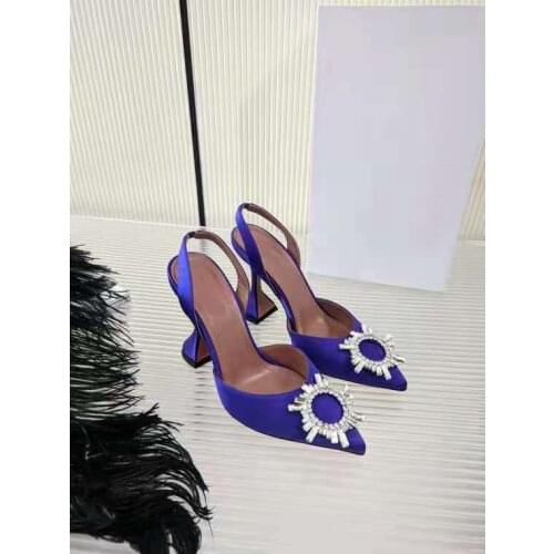 Womens Shoes Begum Satin Slingback Pumps Crystal High Heel Sandals