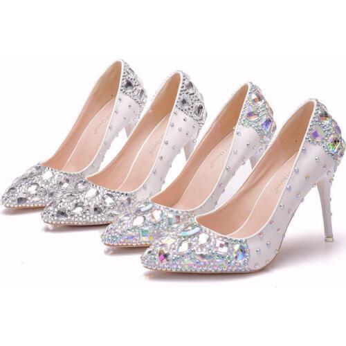 Crystal Queen High Thin Heels Shoes Women Pumps Crystal Wedding Shoes Rhinestone Cinderella Shoes Custom Silver Rhinestone