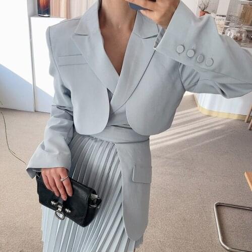 High Quality Women Blazer Skirt Set Short Suit Coat High Waist Irregular Pleated Skirt Two Piece Sets Fashion White Skirt Suit