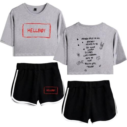 New Lil Peep Women Two Piece Set Summer Crop Top Shorts Kpop Sexy Streetwear Sport Hip Hop Shorts + T-shirt Hot Sale Fashion