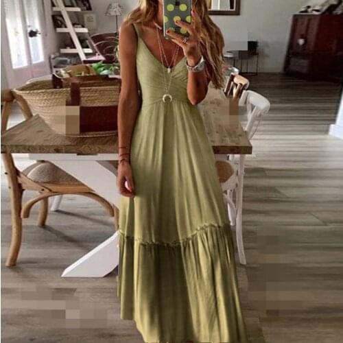 2020 New Design Women Sleevess Summer Long Dress Gradient Color Backless Casual Beach Dress Lady Printing V Neck Holiday Dress