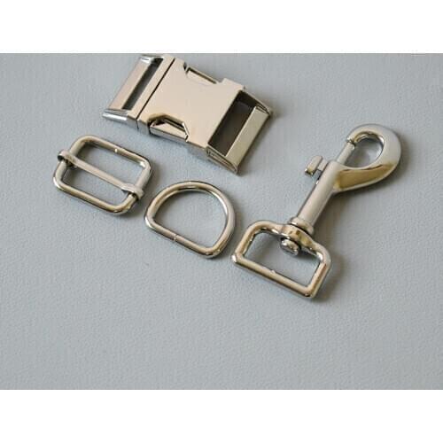 10 Sets 25mm Metal D Ring Belt Straps Slider Breakaway Side Release Buckle Spring Hook For Dog Collar Leash Accessories-Silver