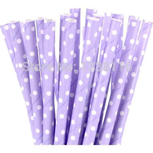 100pcs Light Purple With White Mini Dot Paper Drinking Straws,For Birthday Wedding Party Decoration Supplies