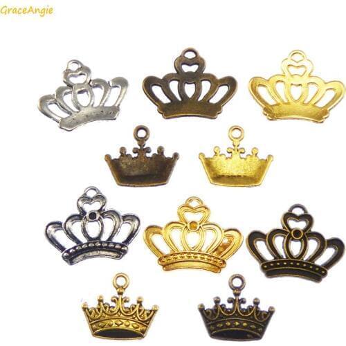 GraceAngie 12pcs Multi Color Royal Crown Shape Metal Jewelry Finding Charms Accessory Necklace DIY Pendants Wholesale Crafts