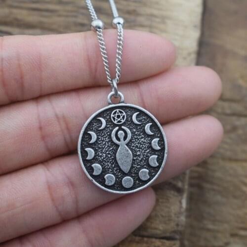 12pcs Wiccan Moon Phase Pentagram Goddess Necklace Witch Pagan Jewelry For Women