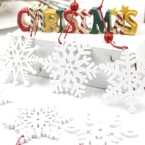 6pcs White Red Wooden Snowflakes Ornaments Christmas Decorations for Home Navidad Tree Decoracion Frozen Party Supplies Wedding