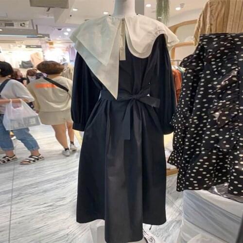 Large Lapel Cake Dresses Korea Chic Autumn Sweet Fungus Vestidos Long Loose and Thin Long Sleeve Dresses for Women 2021