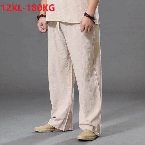Summer Men Cotton linen vintage Pants Chinese style Large Size 8XL 10XL 12XL Wide Leg Pants Oversize Breathable Loose Trousers