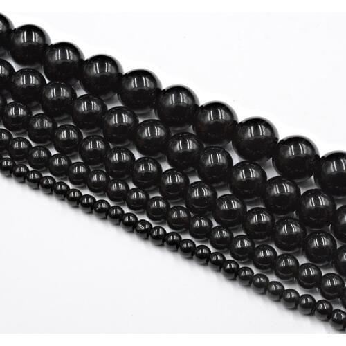 Natural Stone Black Quartz Crystals Beads Smooth Loose Beads for Jewelry Making Accessories DIY Free Shipping Strand 15" 4-12mm