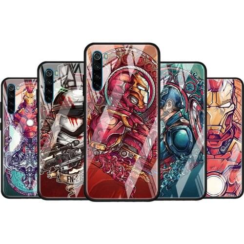 Captain America Iron Man for Xiaomi Redmi K40 K30 K20 Pro Plus 9C 9A 9 8A 7 Luxury Shell Tempered Glass Phone Case Cover