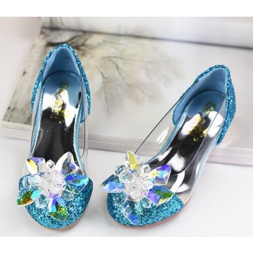 Children Cinderella Crystal High Heeled Shoes Sequin Transparent Princess Girls Party Shoes Diamond Kids Dress Shes Girls TX466