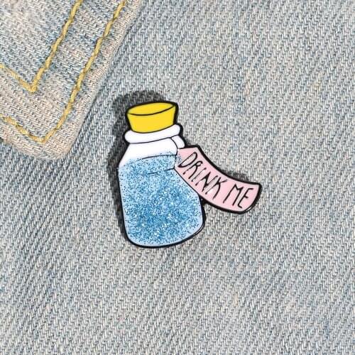 Cartoon Blue Drifting Bottle Enamel Pins Custom Glitter Brooches Fashion Bag Clothes Button Badge Jewelry Gift for Kids Friends