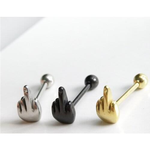 1pcs Punk Finger Tongue Rings Nipple Piercing Stainless Steel Tongue Barbell Piercing Unisex Hand Inlay Industrial Body Jewelry