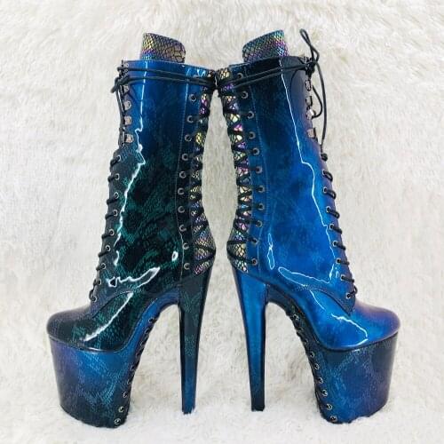 Leecabe 20CM/8Inch shinny Snakeskin material lace up sole and upper High Heels Pole Dance boot