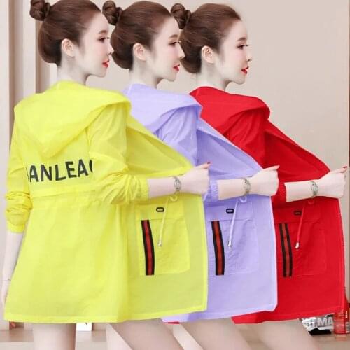 Summer Sunscreen Womens Solid Color Outdoor Breathable Mid-Length Loose Coat Thin Long Sleeves Female Jacket