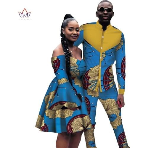 Sweet Lover Couples Clothes Long Sleeve Women Dress & Men sets for Lover Bazin Riche Plus Size Couple Clothing WYQ167