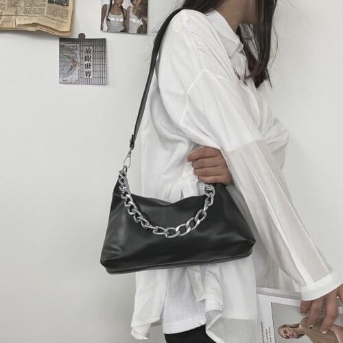 Fashion Exquisite Shopping Bag Solid PU Leather Shouler Bags Women Elegant Chain Portable Shopper Purse and Handbags