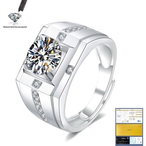 100% 925 sterling silver mens jewelry 1ct/2ct gemstone ring anniversary wedding VVS1 natural AAA moissanite ring