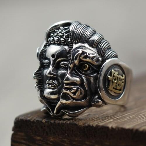 Sterling Silver Vintage Buddha mens ring ring opening