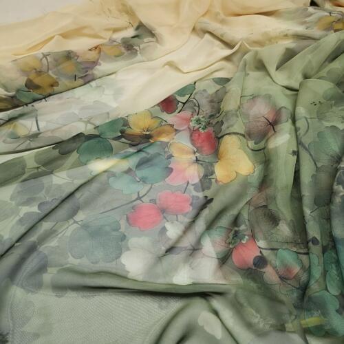 Soft Ombre Position Print Flower Chiffon Fabric Thin Flowing Scarf Cosplay Dress Skirt Clothing DIY Sewing
