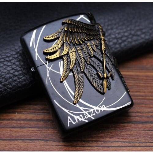 New Creative Relief Pattern Grinding Wheel Kerosene Lighter Metal Windproof Personality Windproof Gift For Men