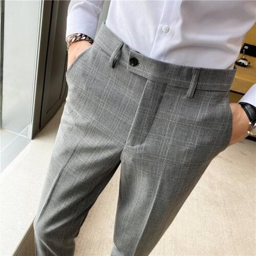 2020 autumn and winter new British Korean version of non-iron slim fit trousers mens casual houndstooth business trousers