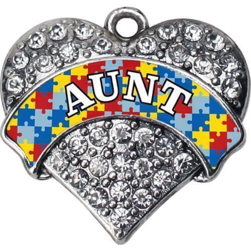New Custom Design Clear Crystal Heart Autism Aunt Charms Awareness Puzzle Piece Family Gift Pendants Aunt Jewelry