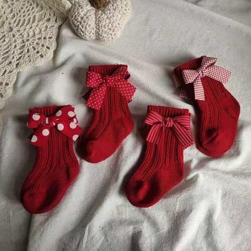 0-5Y Christmas Themed Children Red Christmas Baby Socks Autumn Winter Absorb Sweat Permeability Socks Lolita Princess of Spain