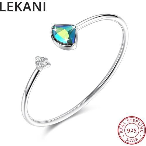 LEKANI Fine Love Bangles For Women Crystals From Swarovski 925 Sterling Silver Open Bracelet Bangles Jewelry Christmas Gift 2018