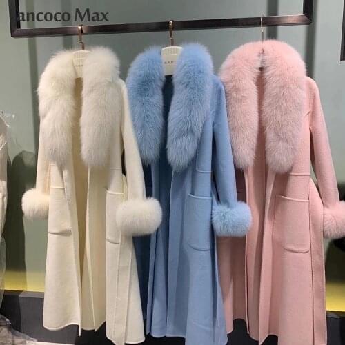 Women New Arrivals Wool Coats Thick Warm Real Fox Fur Collar Coats Lady Fashion Style Luxury Overcoat S7888