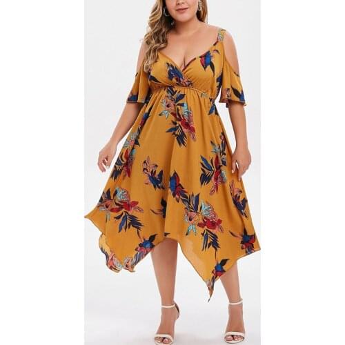 Chiffon Dresses Women Floral Summer Dress Plus Size Casual Women Dresses Off The Shoulder V-neck Beach Dresses Women Clothing