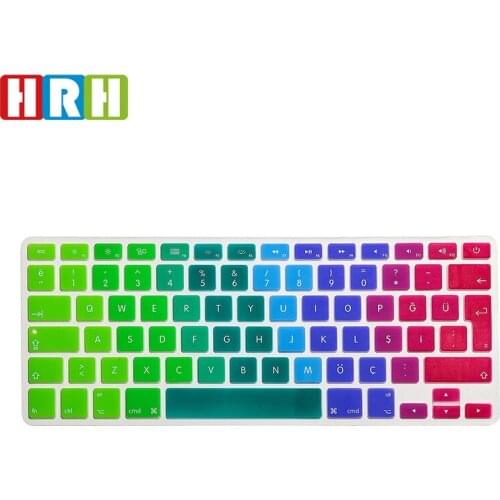 HRH Durable 50pcs Rainbow Turkish Language EU/UK Silicone Keyboard Skin Cover Protector For Mac Book Pro Retina Air 13" 15" 17"