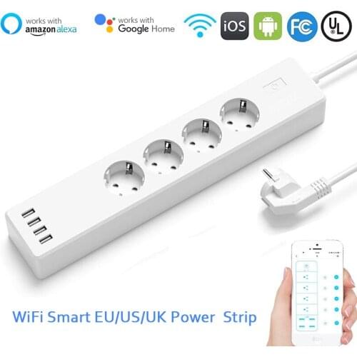 Tuya WiFi USB Port Socket EU/US/UK Smart Power Strip 4 Outelets Electric Plug Voice Remote Control Work by Alexa Google Home