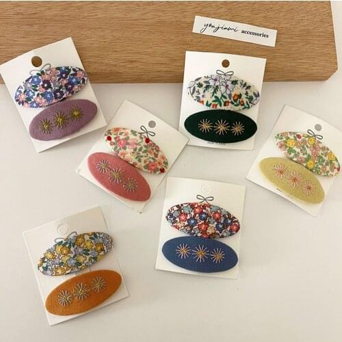Korean Fashion Barrette Women Hair Clips Pin Girls Children Headwear Girls Sweet Hairpins Kids Hair Accessories Embroider Flower
