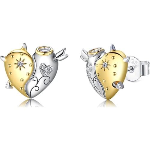 ZEMIOR Stud Earrings for Women Anniversary Girl Fine Jewelry 925 Sterling Silver Angel and Demon Heart Shape Cubic Zirconia