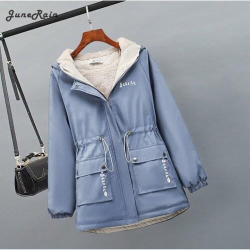 JuneRain Women Winter Jacket 2021 New Plus Velvet Thick Warm Outwear all-match Casual Short Loose Windbreaker Female Hooded Coat