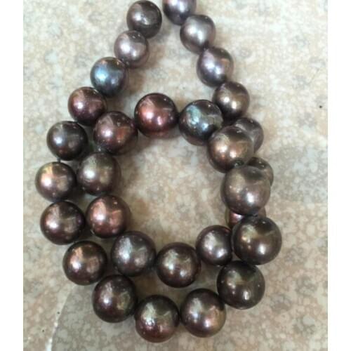 Stunning14-15mm freshwater black red round pearl necklace 18inch 925silver