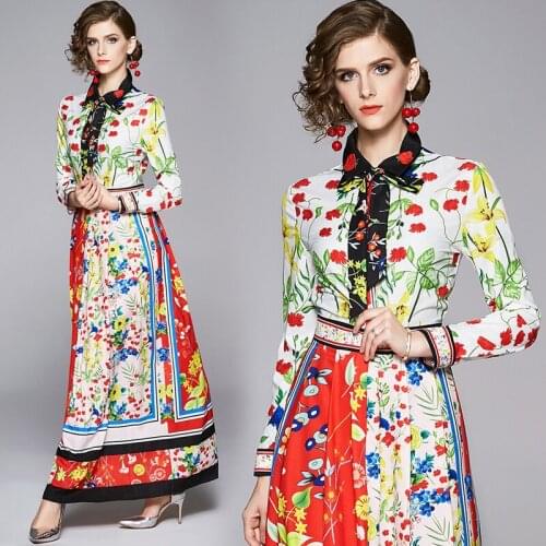 England Style European Clothing Dresses for Women Party Designer Print Office Tunic Slim Bow Ribbon Spring/Autumn Shirt Dress