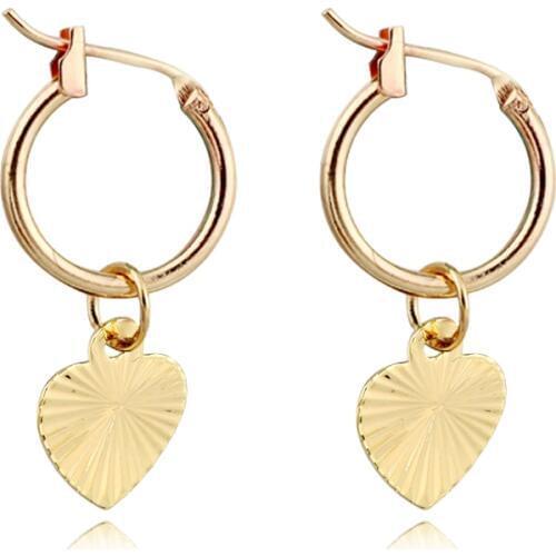 1pair Endless Circle Gold Color Heart Hoop Earrings With Pendant For Women Metal Color Love Round Earrings Jewelry E102-4