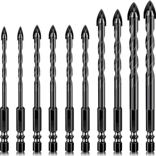 10 Pcs Masonry Drill Bits, Concrete Drill Bit Set for Tile, Brick, Glass, Plastic and Wood