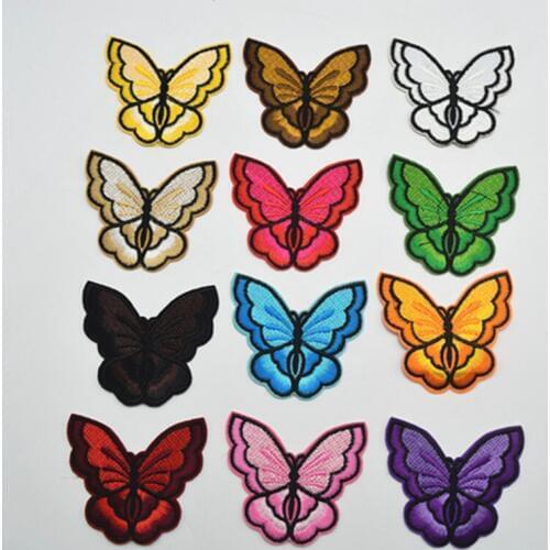 120pcs Mixed color Iron On Patch Sew Embroidered Trim Standard butterfly fabric stickers for diy sewing craft size:7cm