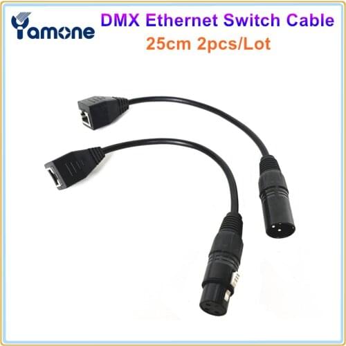 2pcs/Lot 25cm DMX Internet Ethernet Switch Cable With 3Pin Metal XLR And Network Interface Connectors Port For Stage Light