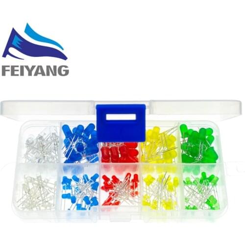 200PC/Lot 3MM 5MM Led Kit With Box Mixed Color Red Green Yellow Blue White Light Emitting Diode Assortment 20PCS Each New