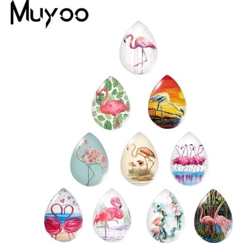 2020 New Pink Flamingo Tear Drop Glass Cabochon Bird Art Handmade Photo Jewelry DIY Accessories