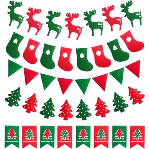 3m DIY Non-woven Fabric Xmas Flags Santa Clause Floral Bunting Banners Merry Christmas Decoration Home Shop Market Room Decor