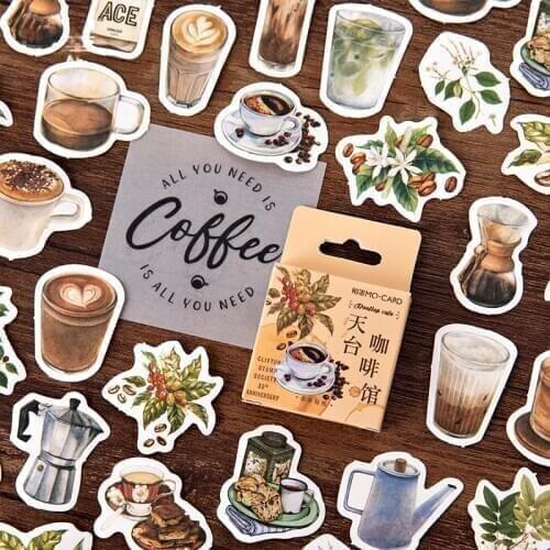 46pcs Rooftop Coffee House Bullet Journal Decorative Stationery Stickers Scrapbooking DIY Diary Album Stick Lable