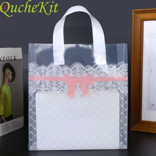 50Pcs Transparent Bow-knot Plastic Gift Bags Flower Shopping Bag Cosmetic Makeup Organizer Wedding Birthday Cake Baking Wrapping
