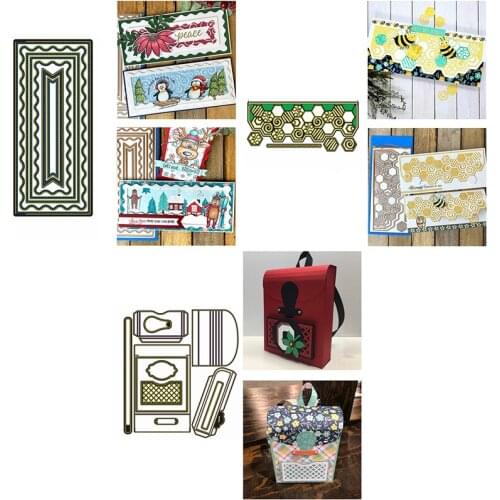 7 Layered Skinny Line Wavy Frame Honeycomb Edge 3D Backpack Metal Dies Scrapbooking DIY Craft Making Template Dies New 202